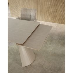 Uitschuifbare eettafel in steen en metaal, beige, 180-260 x 90 x 76 cm | Prisca