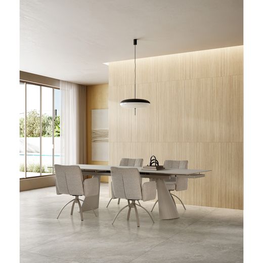 Uitschuifbare eettafel in steen en metaal, beige, 180-260 x 90 x 76 cm | Prisca