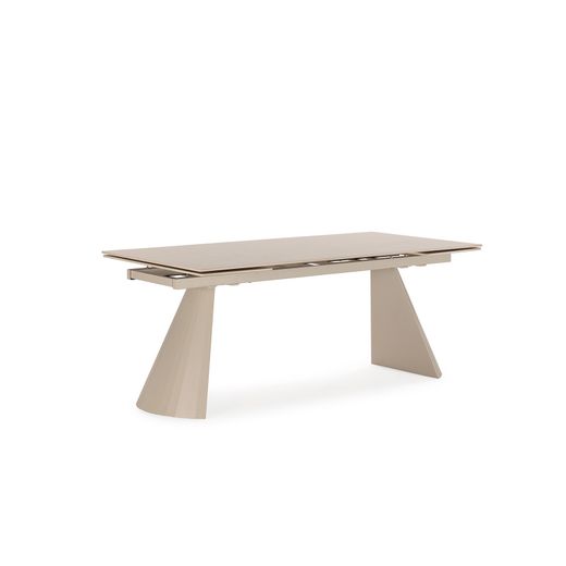 Uitschuifbare eettafel in steen en metaal, beige, 180-260 x 90 x 76 cm | Prisca