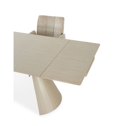 Uitschuifbare eettafel in steen en metaal, beige, 180-260 x 90 x 76 cm | Prisca