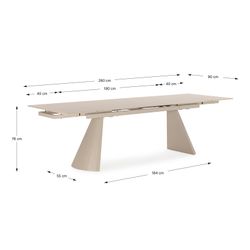 Uitschuifbare eettafel in steen en metaal, beige, 180-260 x 90 x 76 cm | Prisca
