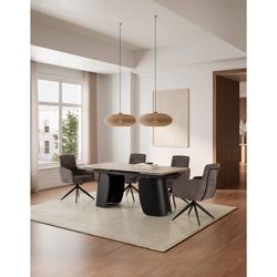 Rozkładany stół jadalny z kamienia i metalu, biały, 180-260 x 90 x 76 cm | Crisia