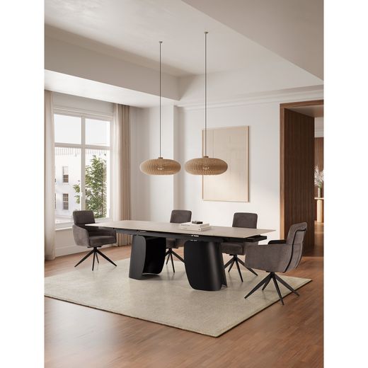 Rozkładany stół jadalny z kamienia i metalu, biały, 180-260 x 90 x 76 cm | Crisia