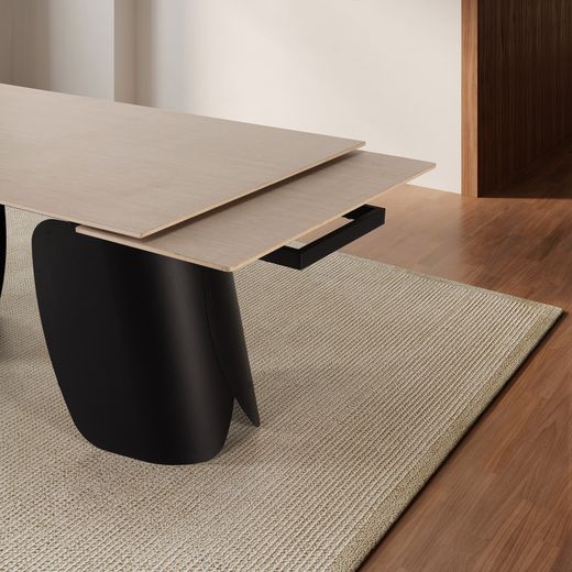 Rozkładany stół jadalny z kamienia i metalu, biały, 180-260 x 90 x 76 cm | Crisia