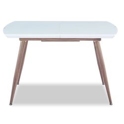 High-gloss lacquered extendable dining table and white glass with imitation wood metal structure, 140/180 x 80 x 76 cm