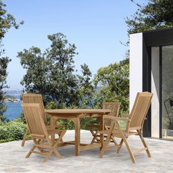 Garden dining set in honey-colored teak | Extendable Naga