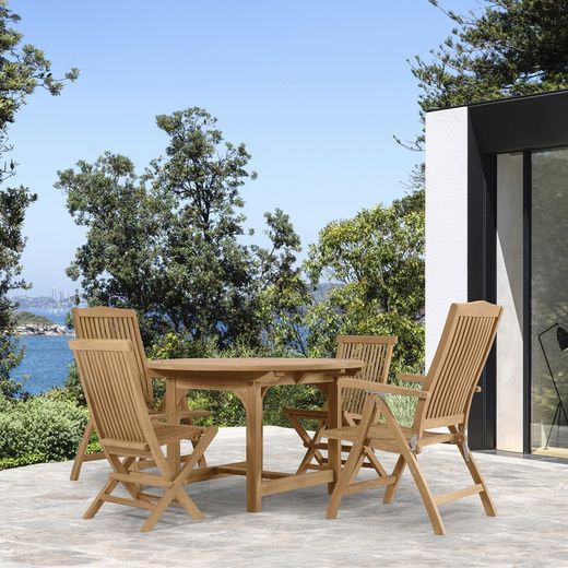 Garden dining set in honey-colored teak | Extendable Naga