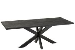 L GERARD Acacia and Black Metal Dining Table, 200x90x76 cm