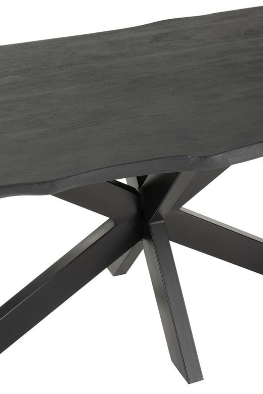 L GERARD Acacia and Black Metal Dining Table, 200x90x76 cm