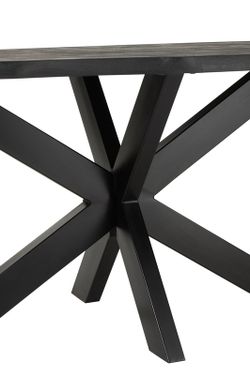 L GERARD Acacia and Black Metal Dining Table, 200x90x76 cm