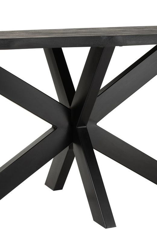 L GERARD Acacia and Black Metal Dining Table, 200x90x76 cm