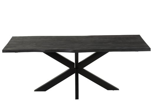 L GERARD Acacia and Black Metal Dining Table, 200x90x76 cm