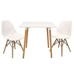 Packung mit Esstisch aus Buchenholz und 4 Esszimmerstühlen in Weiß/Natur