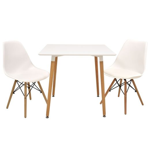 Packung mit Esstisch aus Buchenholz und 4 Esszimmerstühlen in Weiß/Natur