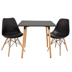 Pack of black beech wood dining room and 4 black polypropylene chairs
