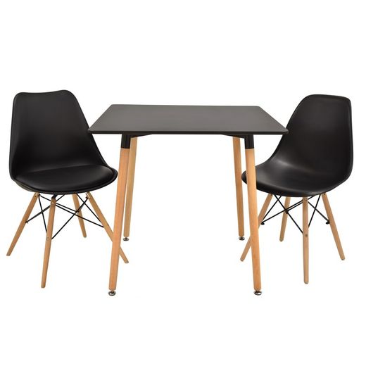 Pack of black beech wood dining room and 4 black polypropylene chairs