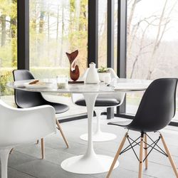 Esstisch aus weißem Marmor und Aluminiumrahmen, Ø100 x 72 cm