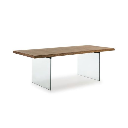 Table à manger en bois de frêne de Murano. Cadre de pied en verre trempé 180-220 / 100-76