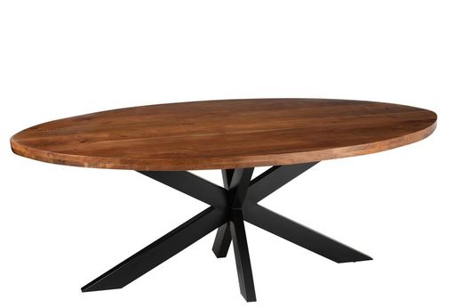 Mesa de Comedor Ovalada GERARD de Acacia y Metal Marrón, 210x110x76 cm