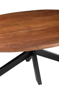GERARD Oval Dining Table in Acacia and Brown Metal, 210x110x76 cm
