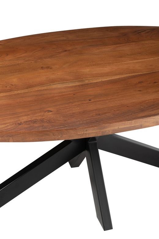 GERARD Oval Dining Table in Acacia and Brown Metal, 210x110x76 cm