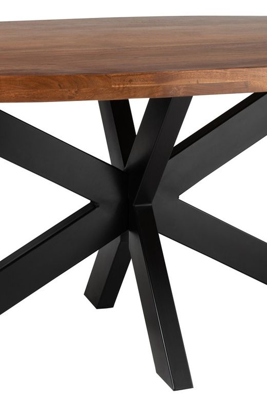 GERARD Oval Dining Table in Acacia and Brown Metal, 210x110x76 cm