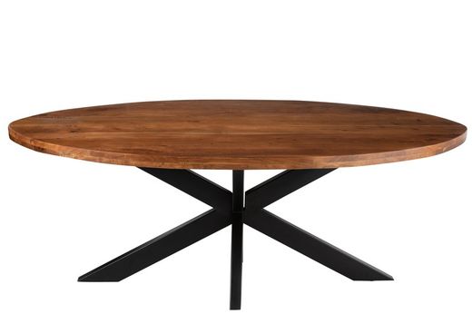 GERARD Oval Dining Table in Acacia and Brown Metal, 210x110x76 cm