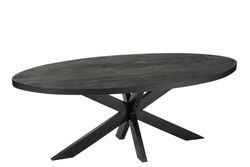 GERARD Ovale eettafel van acacia en zwart metaal, 210x110x76 cm