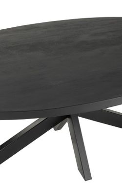 GERARD Ovale eettafel van acacia en zwart metaal, 210x110x76 cm