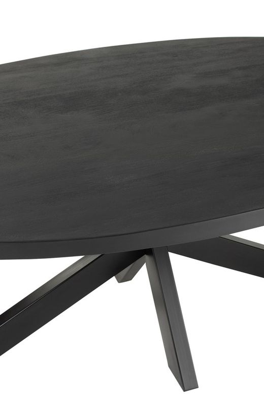 GERARD Ovale eettafel van acacia en zwart metaal, 210x110x76 cm