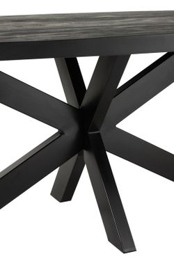 GERARD Ovale eettafel van acacia en zwart metaal, 210x110x76 cm