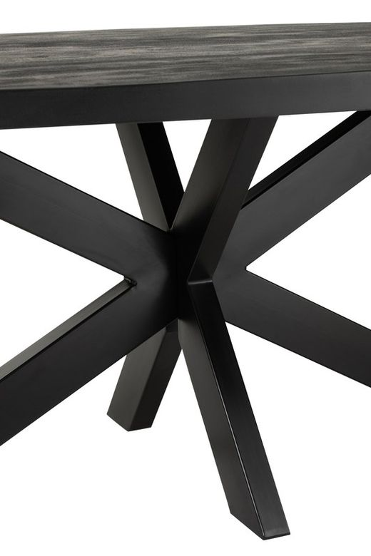 GERARD Ovale eettafel van acacia en zwart metaal, 210x110x76 cm