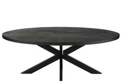GERARD Ovale eettafel van acacia en zwart metaal, 210x110x76 cm