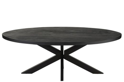 GERARD Ovale eettafel van acacia en zwart metaal, 210x110x76 cm
