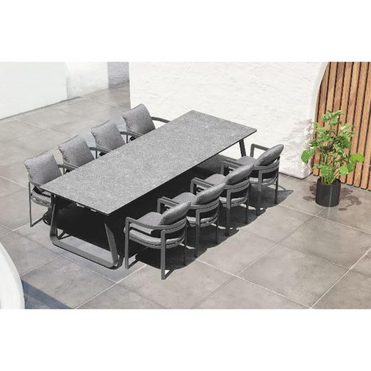 Garden dining table made of aluminium and ceramic glass in anthracite and dark grey, 220 x 100 x 75 cm | Babylon