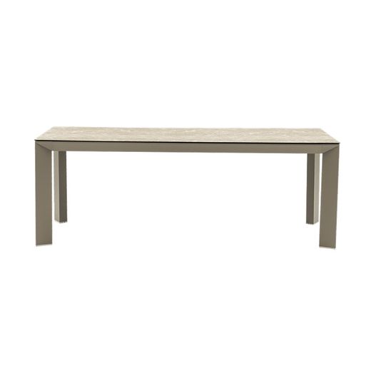 Garden dining table made of aluminium and ceramic glass in beige, 210 x 90 x 75 cm | Orick