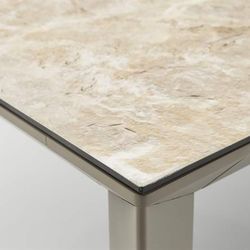 Garden dining table made of aluminium and ceramic glass in beige, 210 x 90 x 75 cm | Orick