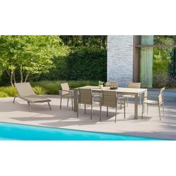 Garden dining table made of aluminium and ceramic glass in beige, 210 x 90 x 75 cm | Orick