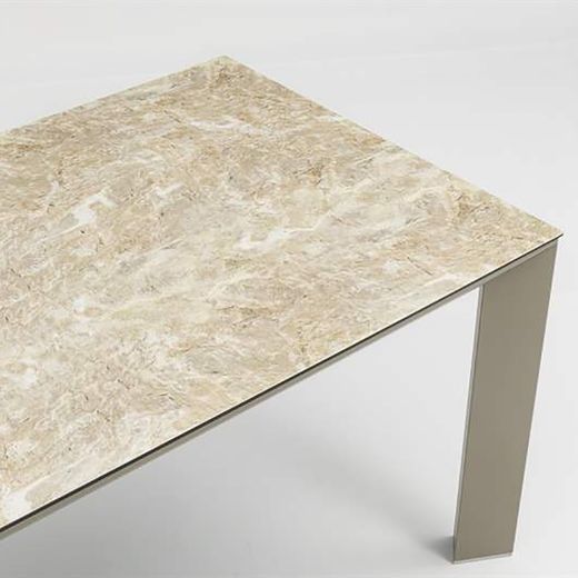 Garden dining table made of aluminium and ceramic glass in beige, 210 x 90 x 75 cm | Orick