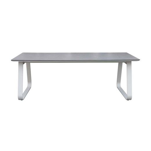 Garten-Essgruppe aus Aluminium, Glas und Stoff in Weiß und Grau | Babylon + Attika