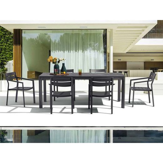 Garden dining table made of aluminium and porcelain in anthracite and black, 200 x 90 x 75 cm | Boori