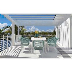 Aluminum, porcelain, and rope garden dining set in white and greige | Nelayan