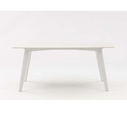 Aluminum, porcelain, and rope garden dining set in white and greige | Nelayan