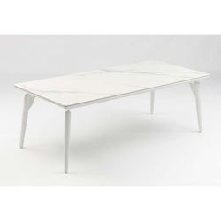 Garden dining table in aluminium and white porcelain, 220 x 100 x 75 cm | Irvine