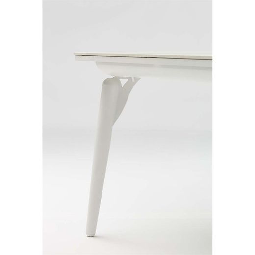 Garden dining table in aluminium and white porcelain, 220 x 100 x 75 cm | Irvine