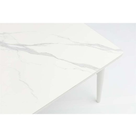 Garden dining table in aluminium and white porcelain, 220 x 100 x 75 cm | Irvine