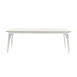 Garden dining table in aluminium and white porcelain, 220 x 100 x 75 cm | Irvine