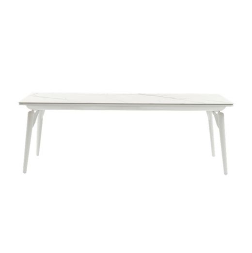 Garden dining table in aluminium and white porcelain, 220 x 100 x 75 cm | Irvine