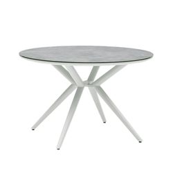 Runder Garten-Esstisch aus Aluminium und Keramikglas in Weiß und Hellgrau, 120 x 120 x 75 cm | Orick