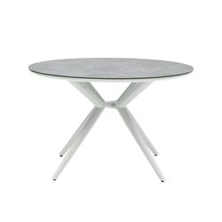Runder Garten-Esstisch aus Aluminium und Keramikglas in Weiß und Hellgrau, 120 x 120 x 75 cm | Orick